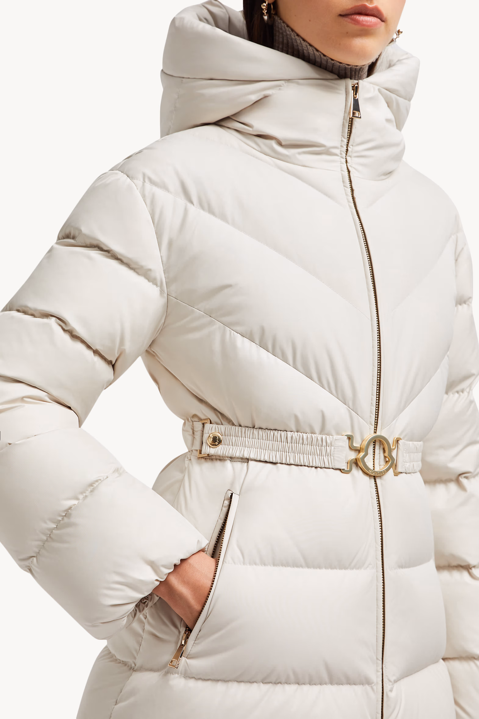 Brosse Diagonal-Quilted Hooded Short Down Jacket White Moncler 6